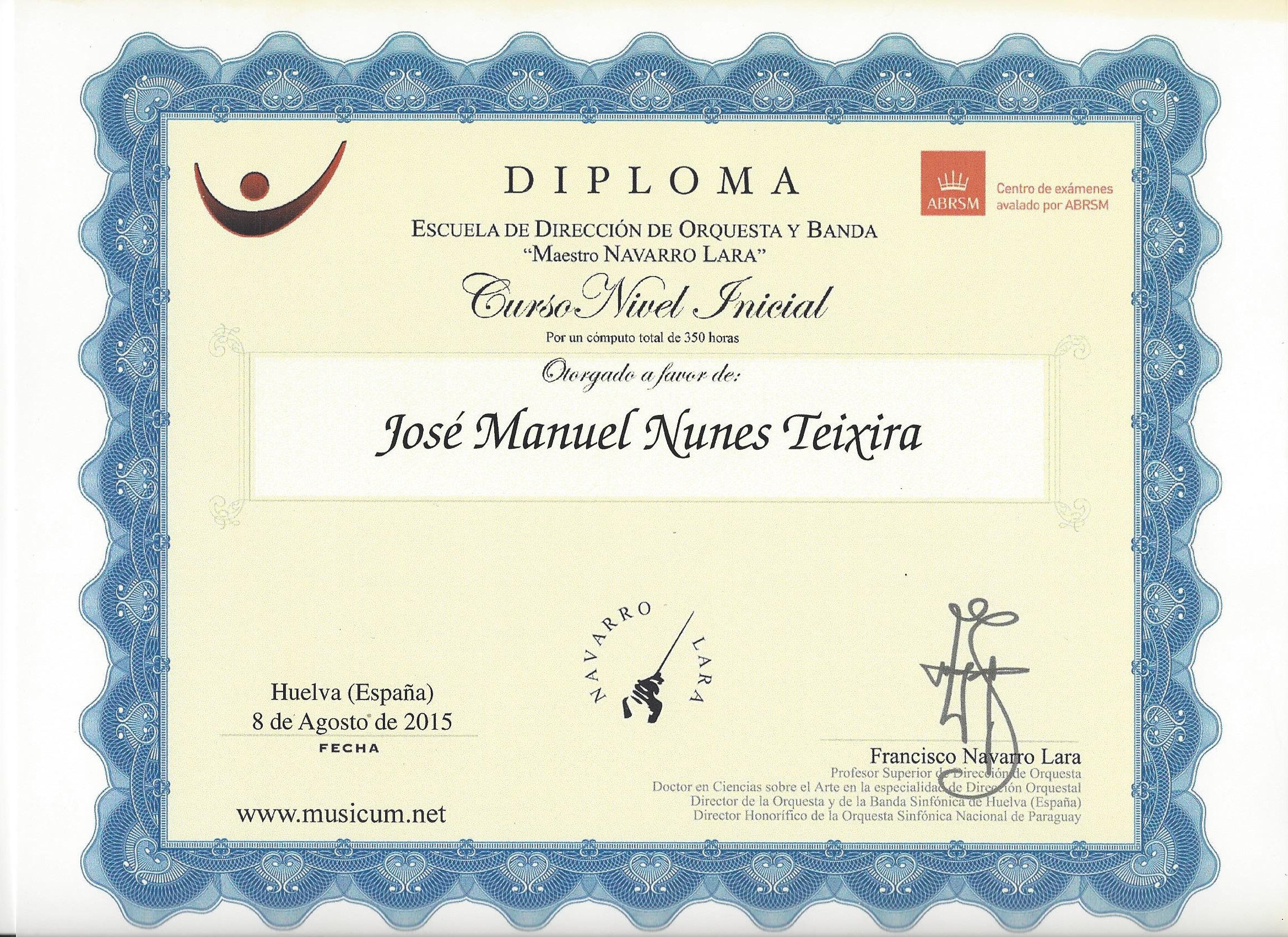 DIPLOMA NIVEL INICIAL  José Manuel Nunes Teixeira